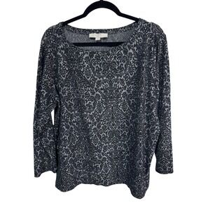 Loft Plus Women's‎ Damask Print Knit Top Scoop Neck Boho Chic Stretch Size 16 18